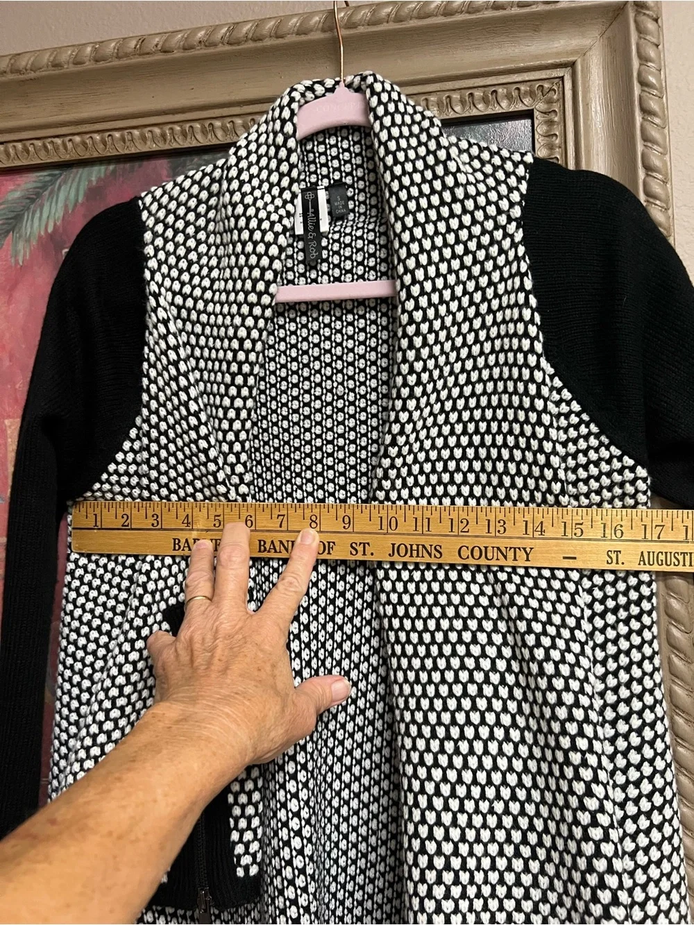 Allie & Rob Black and White Open-Front Draped Cardigan